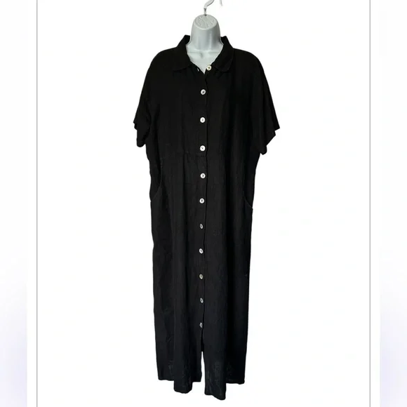 Snappy Turtle Delray Beach Fl Black Linen Shirt Dress Midi Pockets Size XL - Picture 2 of 9